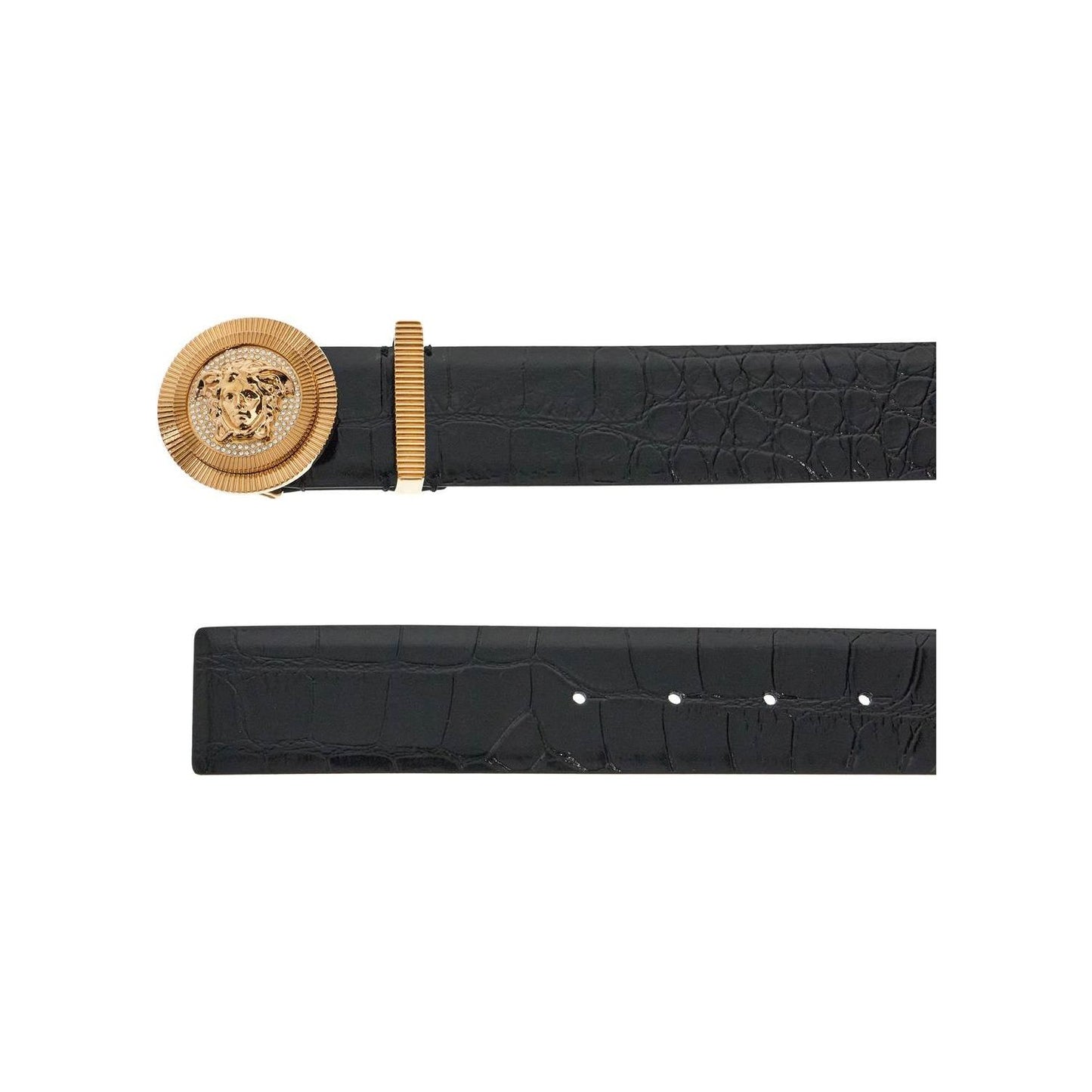 Versace black embossed crocodile calfskin belt with rhinestones 40mm Belts Versace