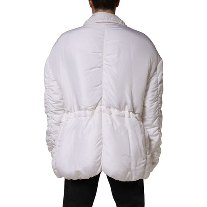 Dolce & Gabbana White Silk Padded Parka Men Coat Jacket