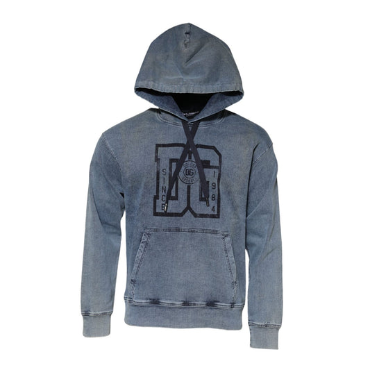 Dolce & Gabbana Blue Cotton Logo Hooded Sweatshirt Sweater