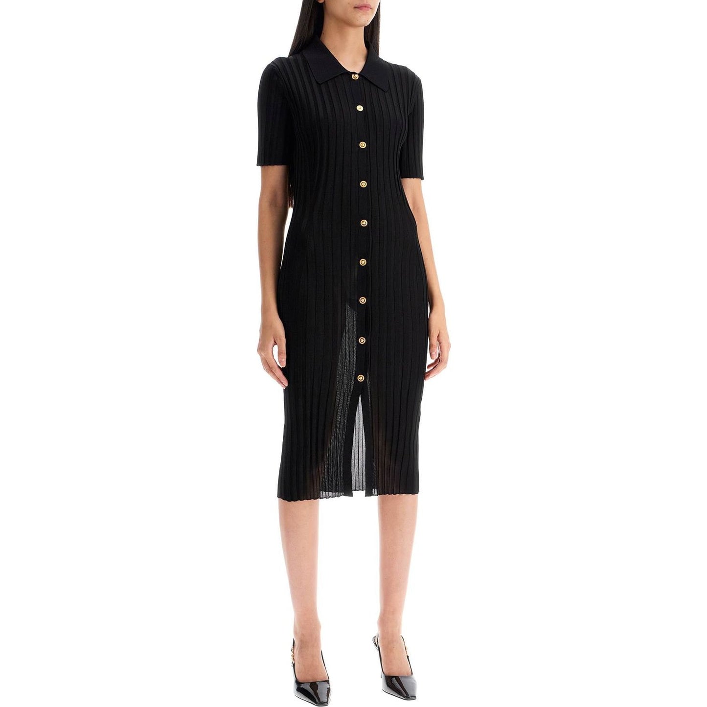 Versace knitted ribbed viscose midi dress Dresses Versace