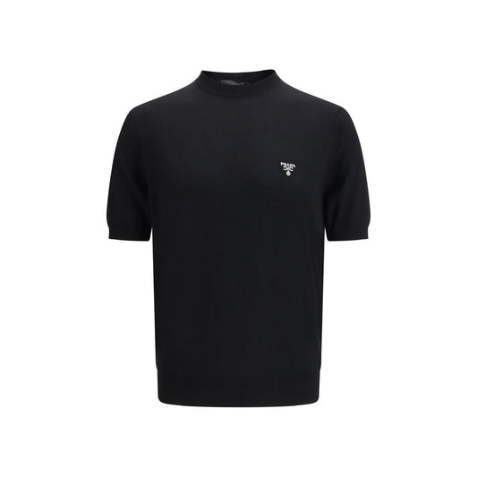 Prada Black Fleece Wool T-Shirt 1728,72470364320,Black,Clothing,IT50 | L,IT52 | XL,Men,New with tags,Prada,T-Shirts - Clothing