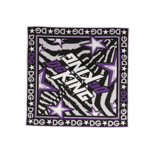 Dolce & Gabbana Black Purple DG King Cotton Foulard 51cm x 49.5cm Scarf