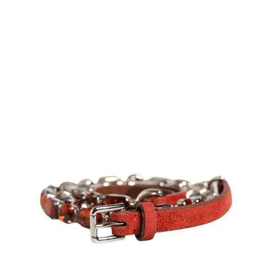 Dolce & Gabbana Red Velvet Crystals Chain Embellished Belt