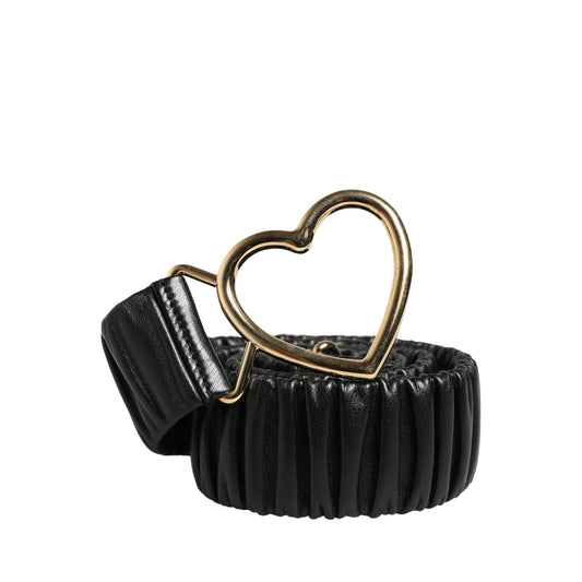 Dolce & Gabbana Black Leather Gold Heart Metal Buckle Belt