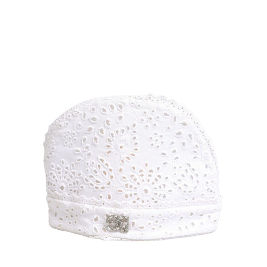 Dolce & Gabbana White Cotton Embroidered DG Crystal Headwear Hat