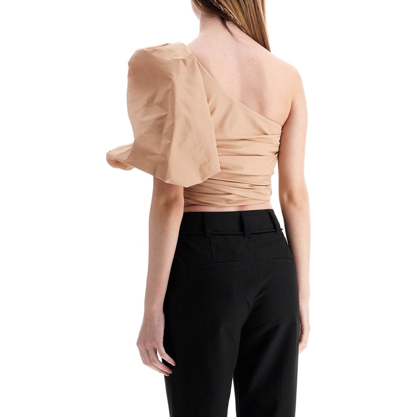 Pinko asymmetrical one-shoulder taffeta top in cameo pink Topwear Pinko