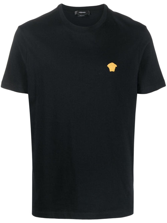 Versace Medusa-embroidered Cotton T-shirt Black Topwear Versace