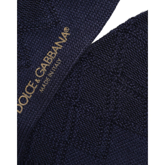 Dolce & Gabbana Navy Blue Wool Crest Logo Knee High Accessory Socks
