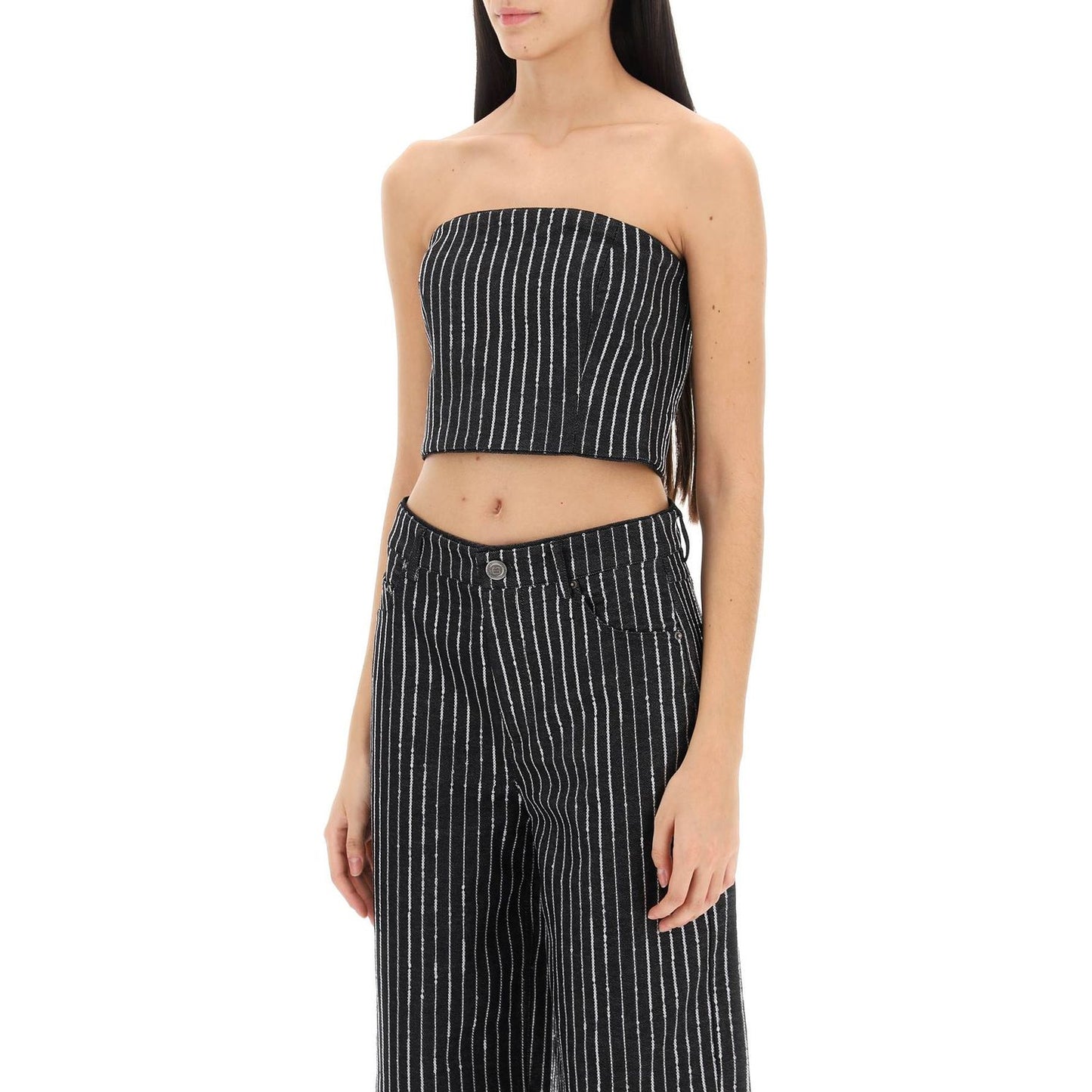 Rotate cropped top with sequined stripes Topwear Rotate