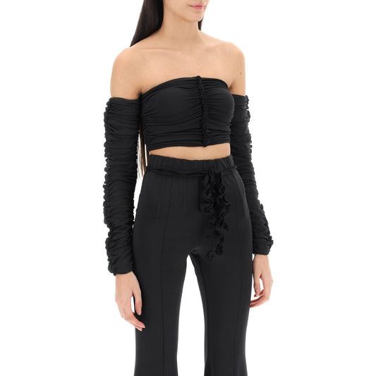 Rotate ruched off-shoulder cropped top Topwear Rotate