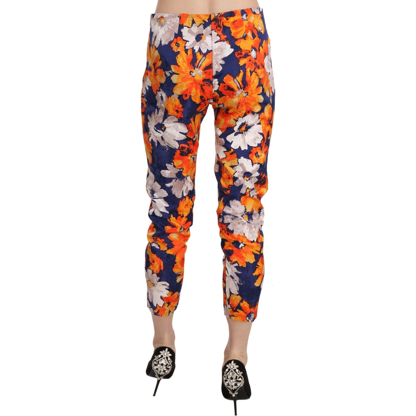 LANACAPRINA Blue Floral Print Skinny Slim Fit Trousers Pants
