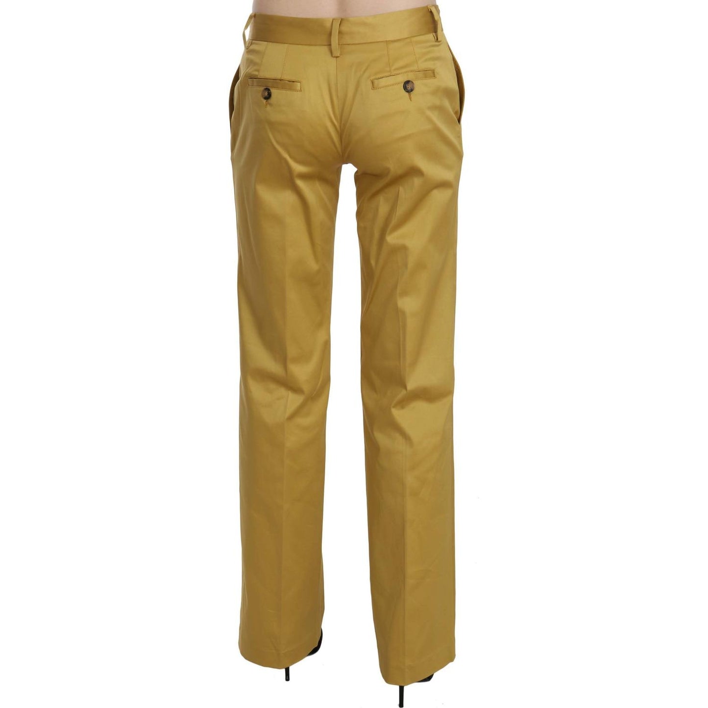 Just Cavalli Mustard Mid Waist Tailored Cotton Pants Just Cavalli