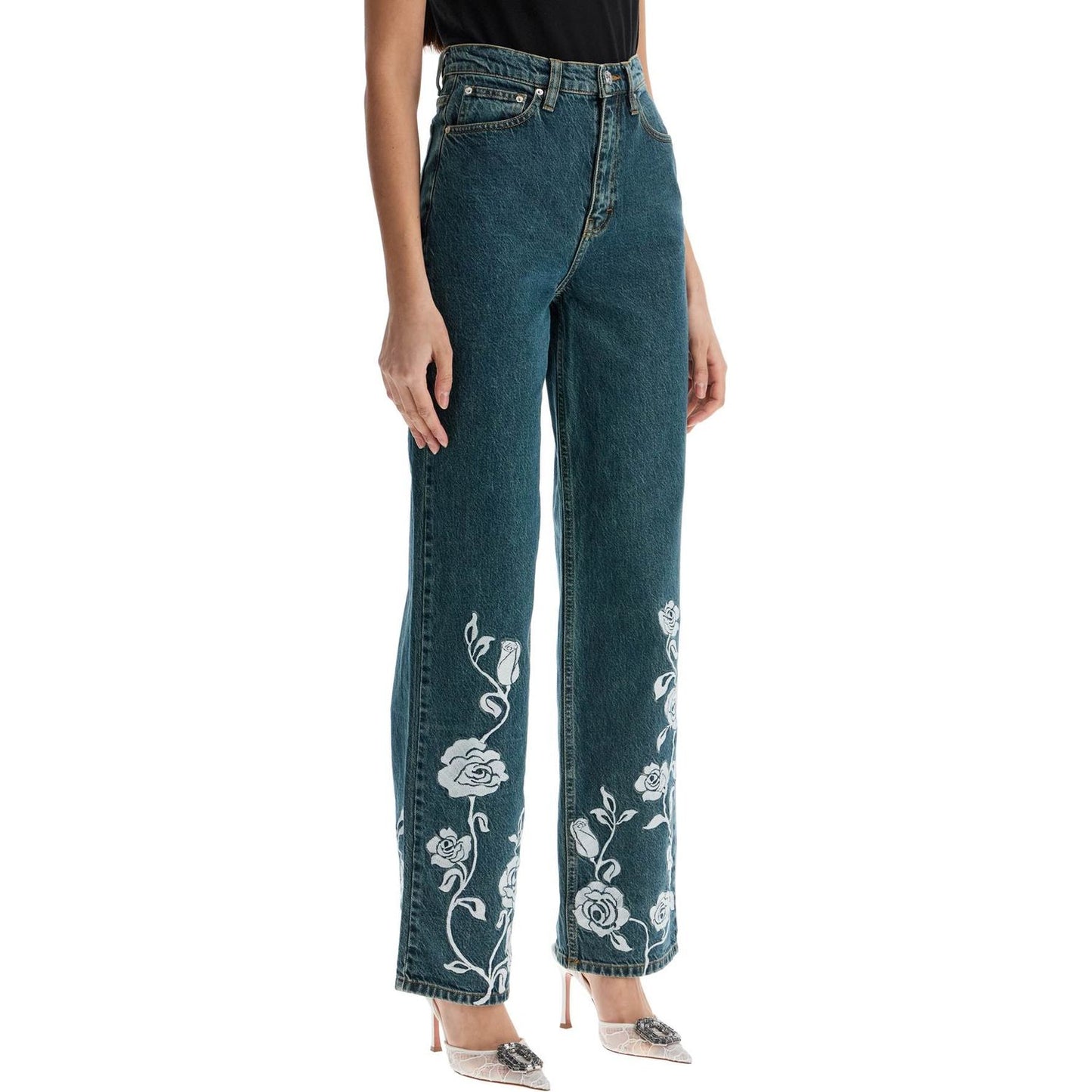 Rotate jeans in denim steel blue with floral details Jeans Rotate