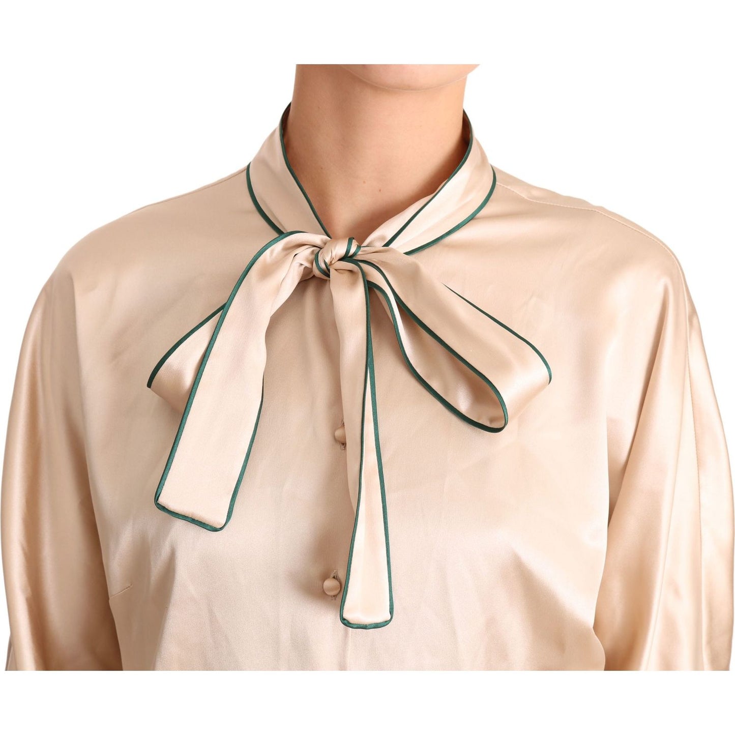 Dolce & Gabbana Beige Ribbon Silk Stretch Top Blouse