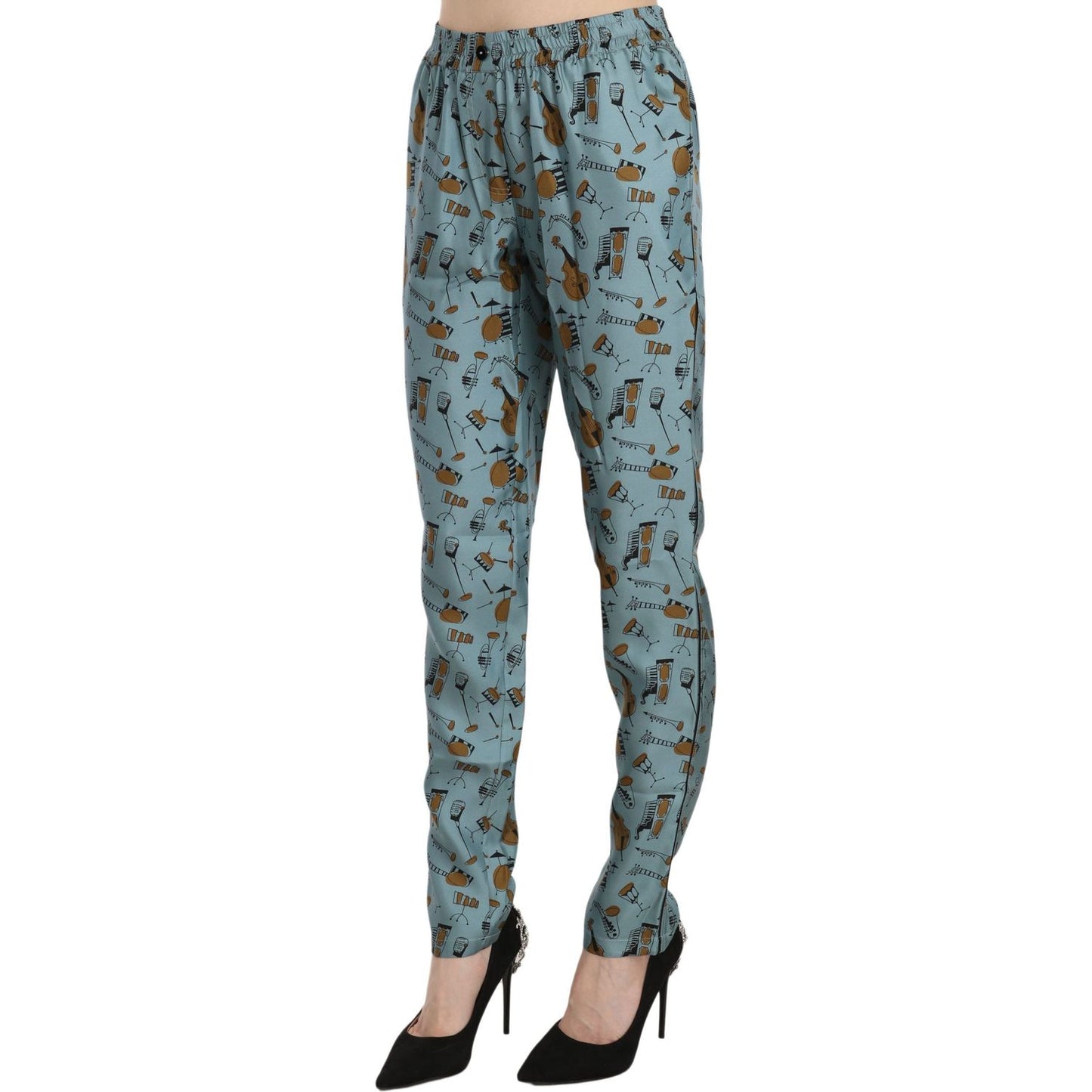 Dolce & Gabbana High Waist Tapered Silk Pants in Blue Print Dolce & Gabbana