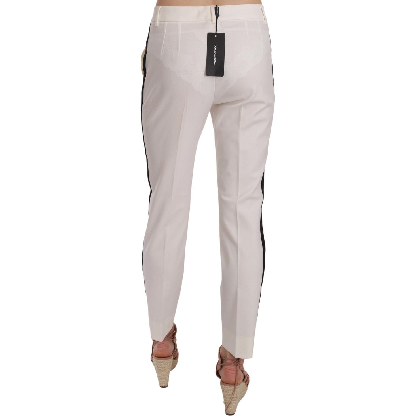 Dolce & Gabbana Elegant White Stripe Wool Tapered Trousers Dolce & Gabbana