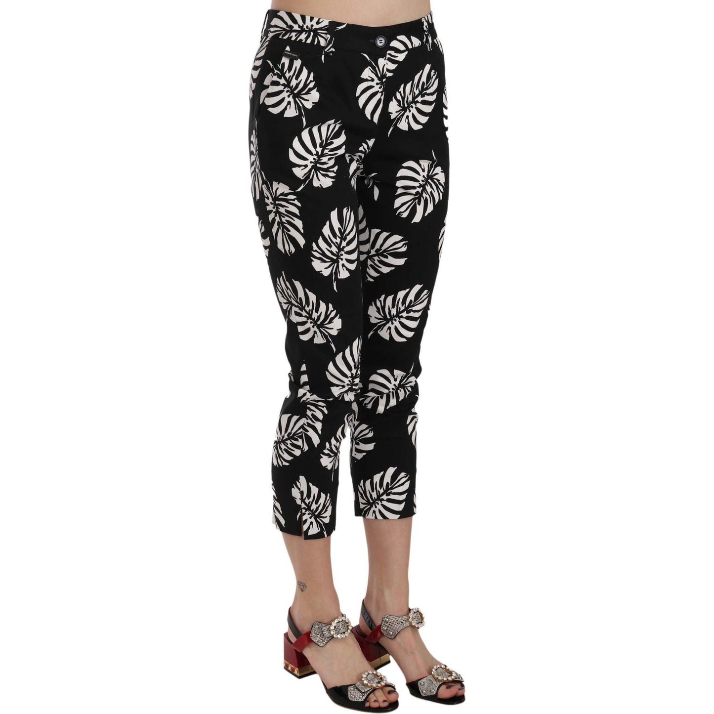 Dolce & Gabbana Black Palm Leaf Print Skinny Pants 1728,67345645728,Black,Clothing,Dolce & Gabbana,IT38|XS,Jeans & Pants - Women - Clothing,Material: 97% Cotton 3% Elastane,New with tags,Pants - Clothing,Skinny Pants - Pants - Clothing,Women,Women - Cloth