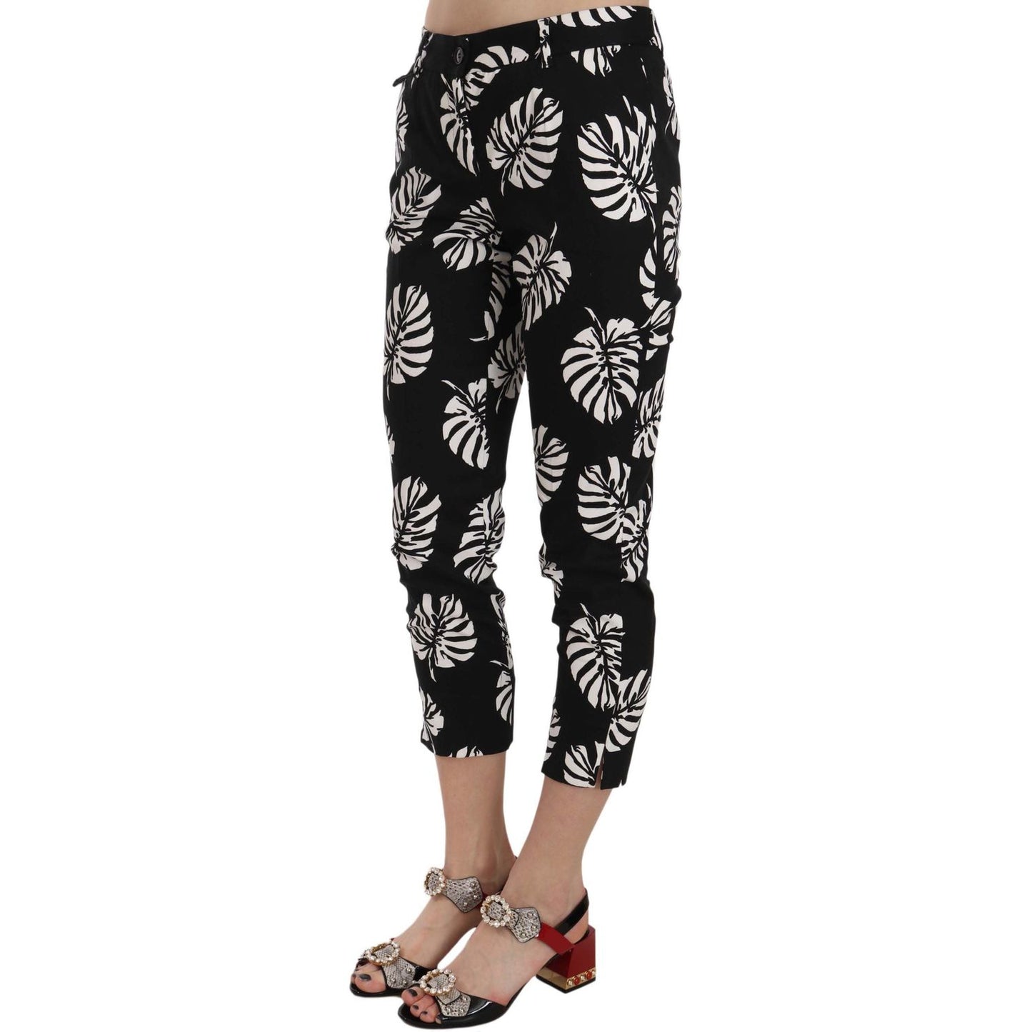Dolce & Gabbana Black Palm Leaf Print Skinny Pants 1728,67345645728,Black,Clothing,Dolce & Gabbana,IT38|XS,Jeans & Pants - Women - Clothing,Material: 97% Cotton 3% Elastane,New with tags,Pants - Clothing,Skinny Pants - Pants - Clothing,Women,Women - Cloth
