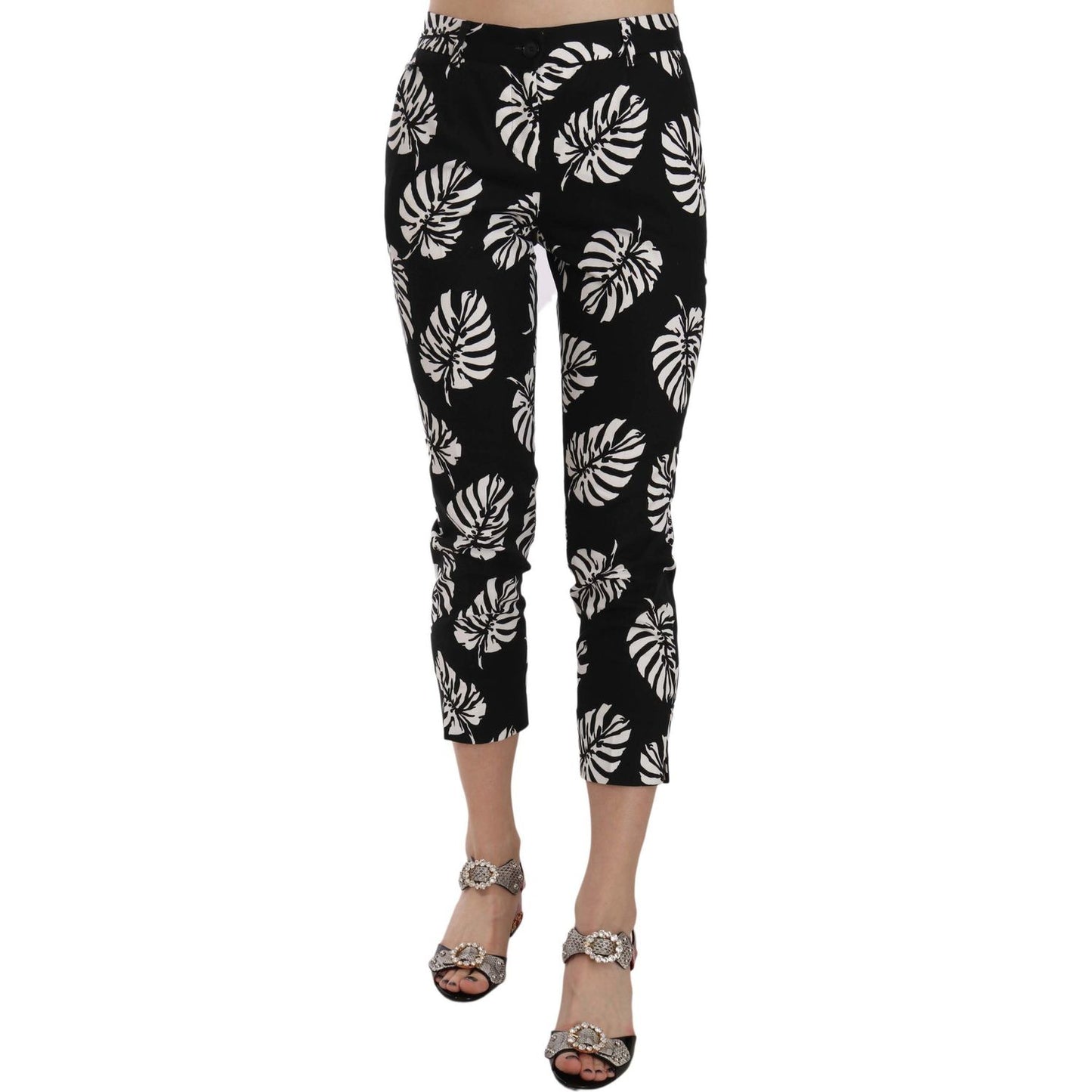 Dolce & Gabbana Black Palm Leaf Print Skinny Pants 1728,67345645728,Black,Clothing,Dolce & Gabbana,IT38|XS,Jeans & Pants - Women - Clothing,Material: 97% Cotton 3% Elastane,New with tags,Pants - Clothing,Skinny Pants - Pants - Clothing,Women,Women - Cloth