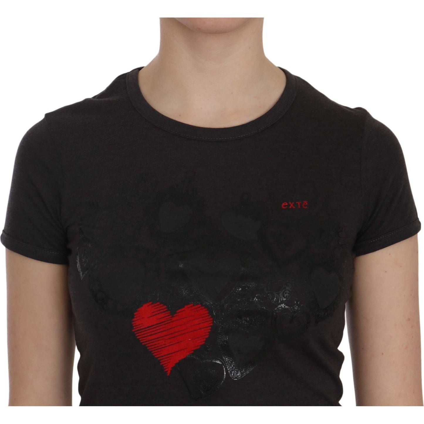 Exte Black Hearts Print Crew Neck Blouse Exte