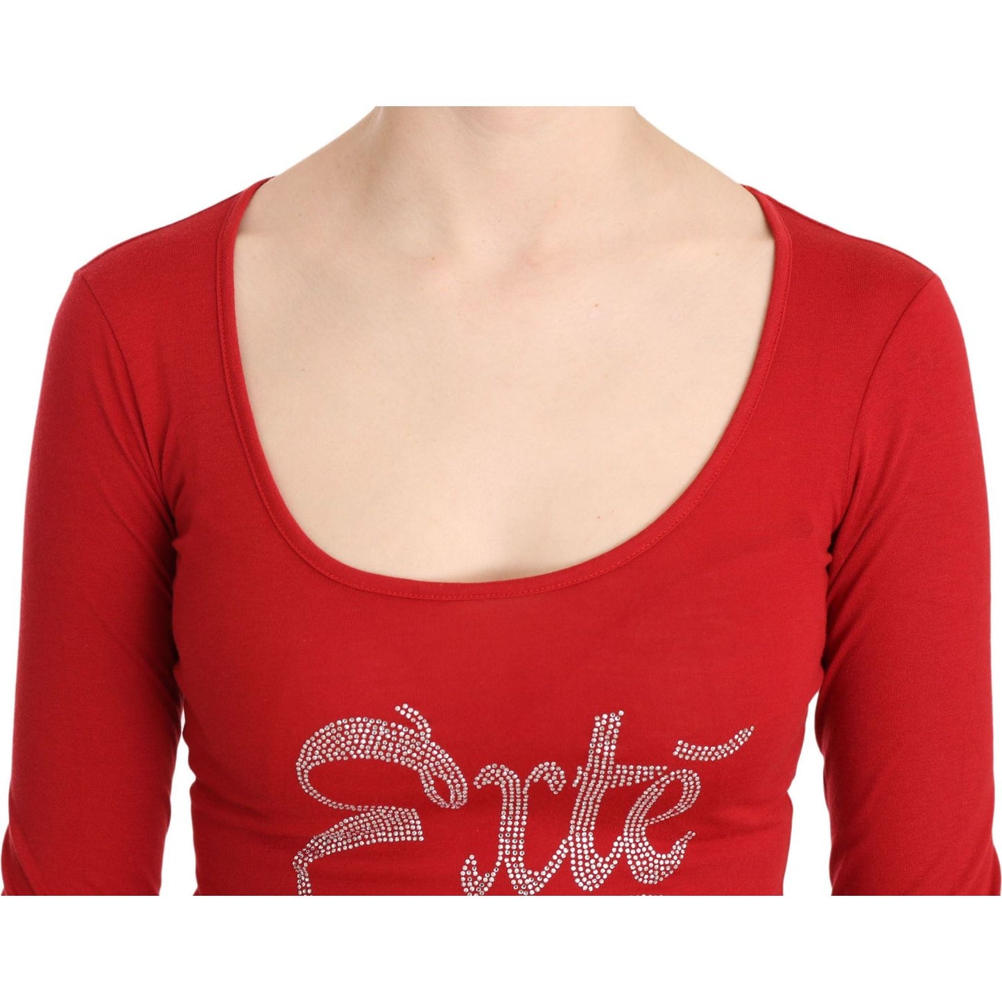 Exte Red Crystal Embellished Long Sleeve Top Exte