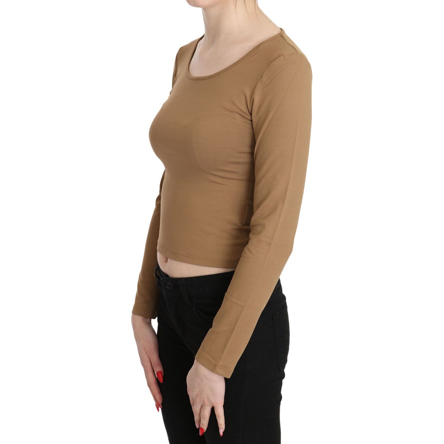 GF Ferre Elegant Brown Long Sleeve Cropped Top GF Ferre