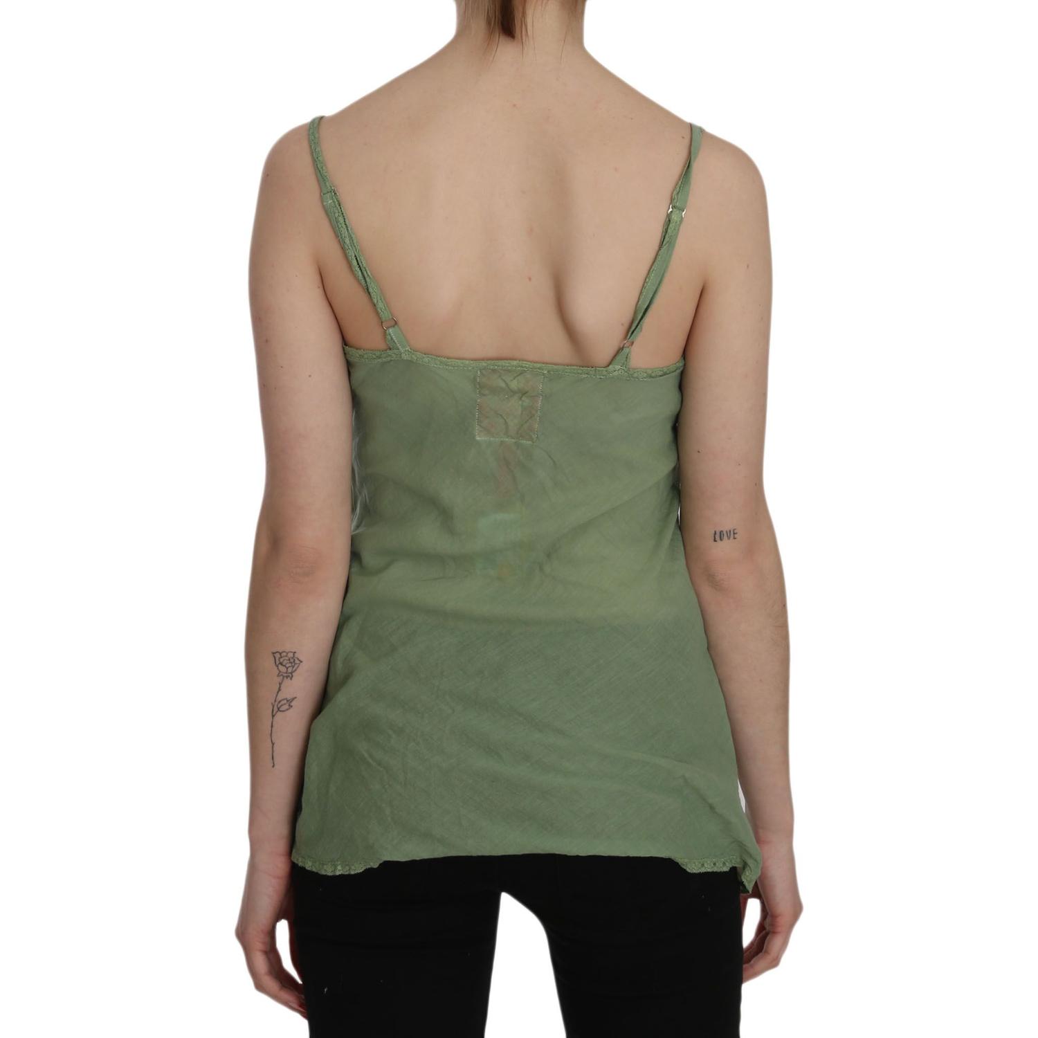 PINK MEMORIES Green Silk Spaghetti Strap Tank Top Blouse