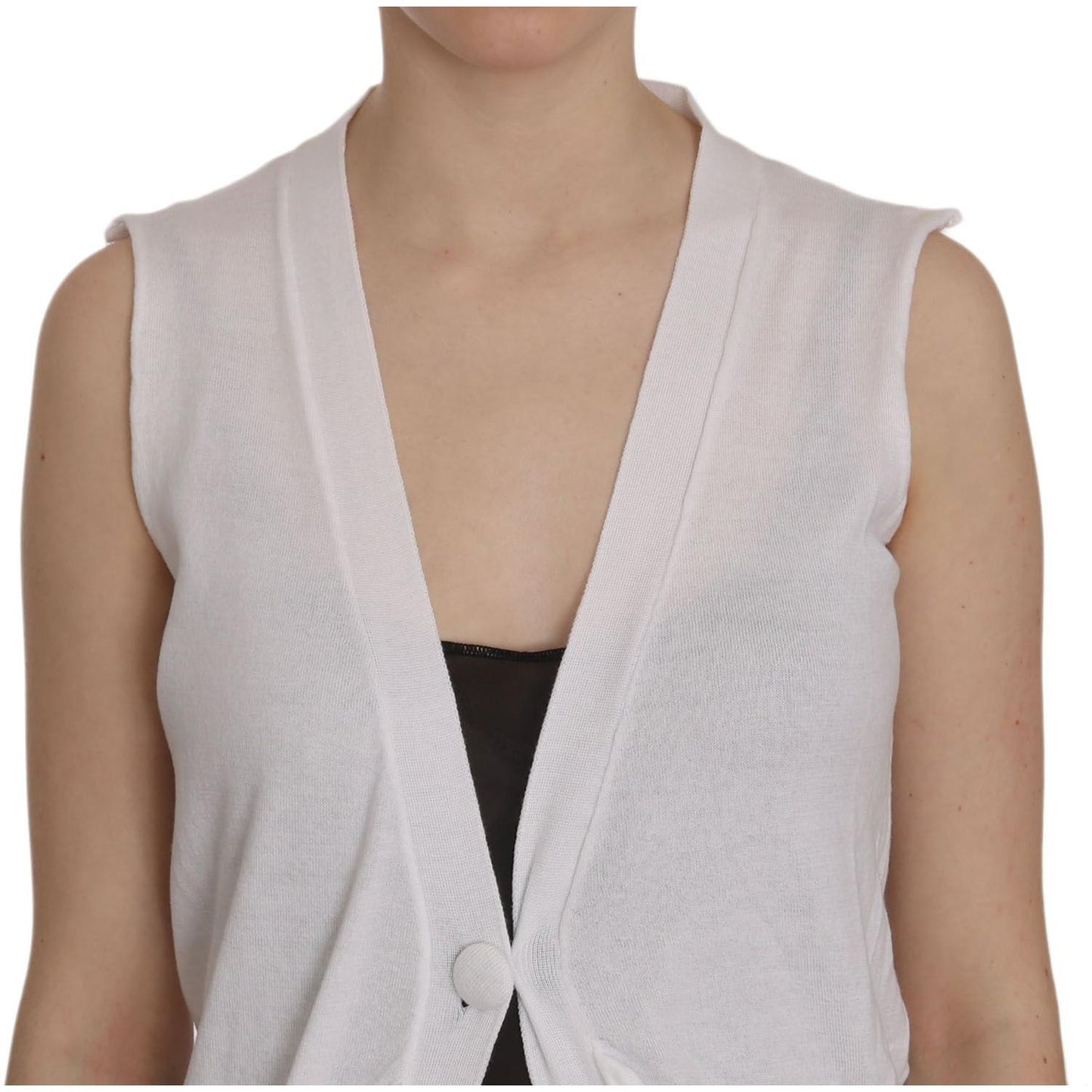 PINK MEMORIES White 100% Cotton Sleeveless Cardigan Top Vest