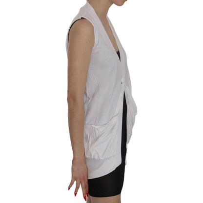 PINK MEMORIES White 100% Cotton Sleeveless Cardigan Top Vest