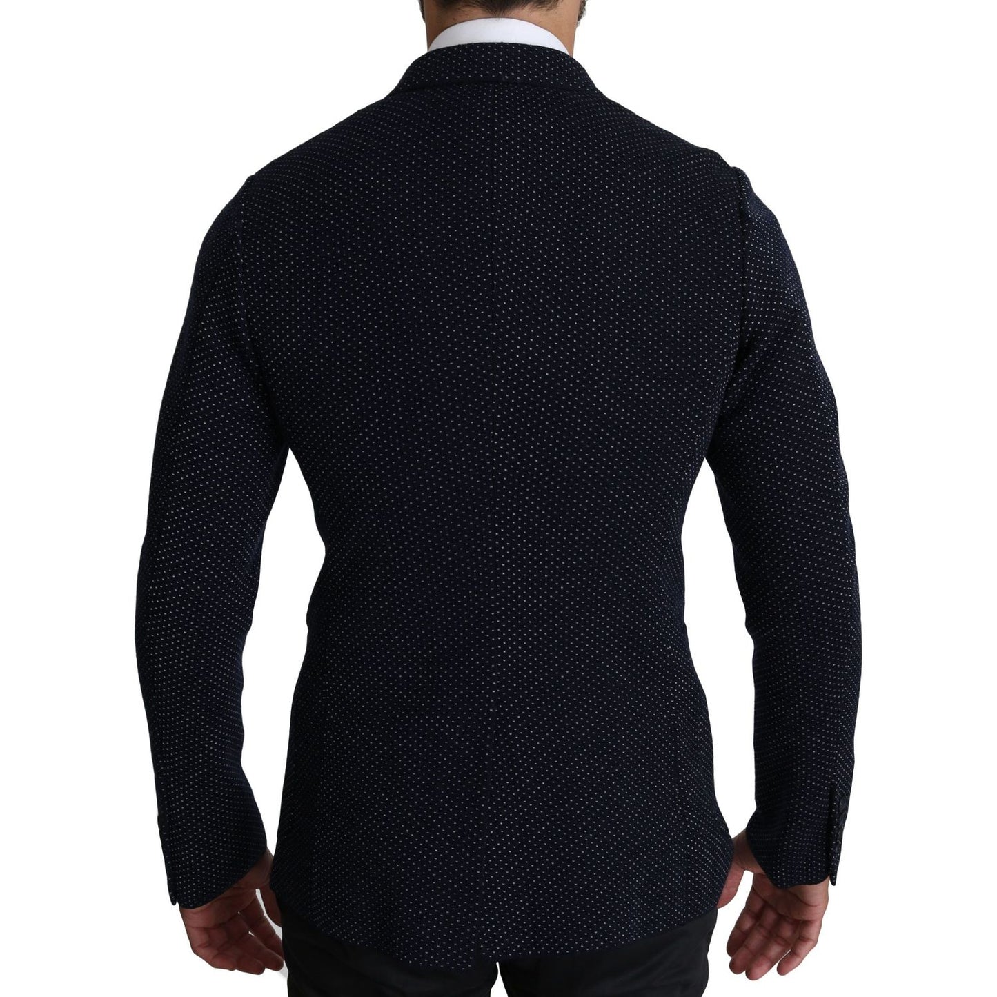 Dolce & Gabbana Dark Blue Dotted Double Breasted Coat Blazer 1728,67345645728,Blazers - Men - Clothing,Blazers - Suits & Blazers - Clothing,Blue,Clothing,Dolce & Gabbana,IT50 | L,Material: 58% Virgin Wool 37% Silk 4% Nylon 1% Elastane,Men,Men - Clothing,N