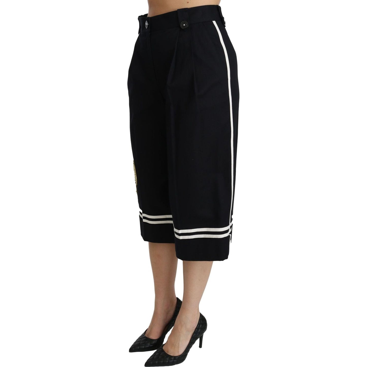 Dolce & Gabbana High Waist Palazzo Cropped Pants in Black Lemon Dolce & Gabbana