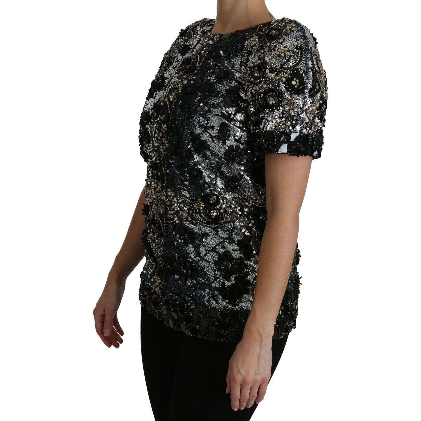 Dolce & Gabbana Sequined Crystal Embellished Crew Neck Top Dolce & Gabbana