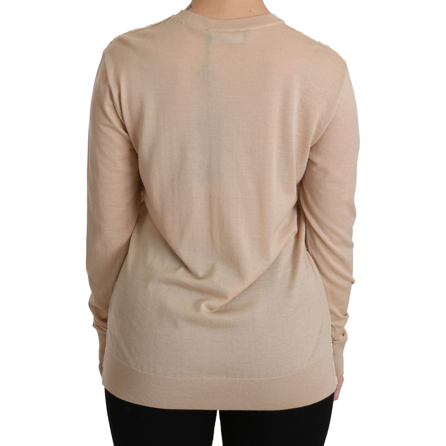 Dolce & Gabbana Elegant Beige Lace Crew Neck Cashmere Blouse Dolce & Gabbana