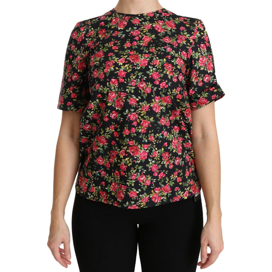 Dolce & Gabbana Elegant Black Floral Crew Neck Top Dolce & Gabbana