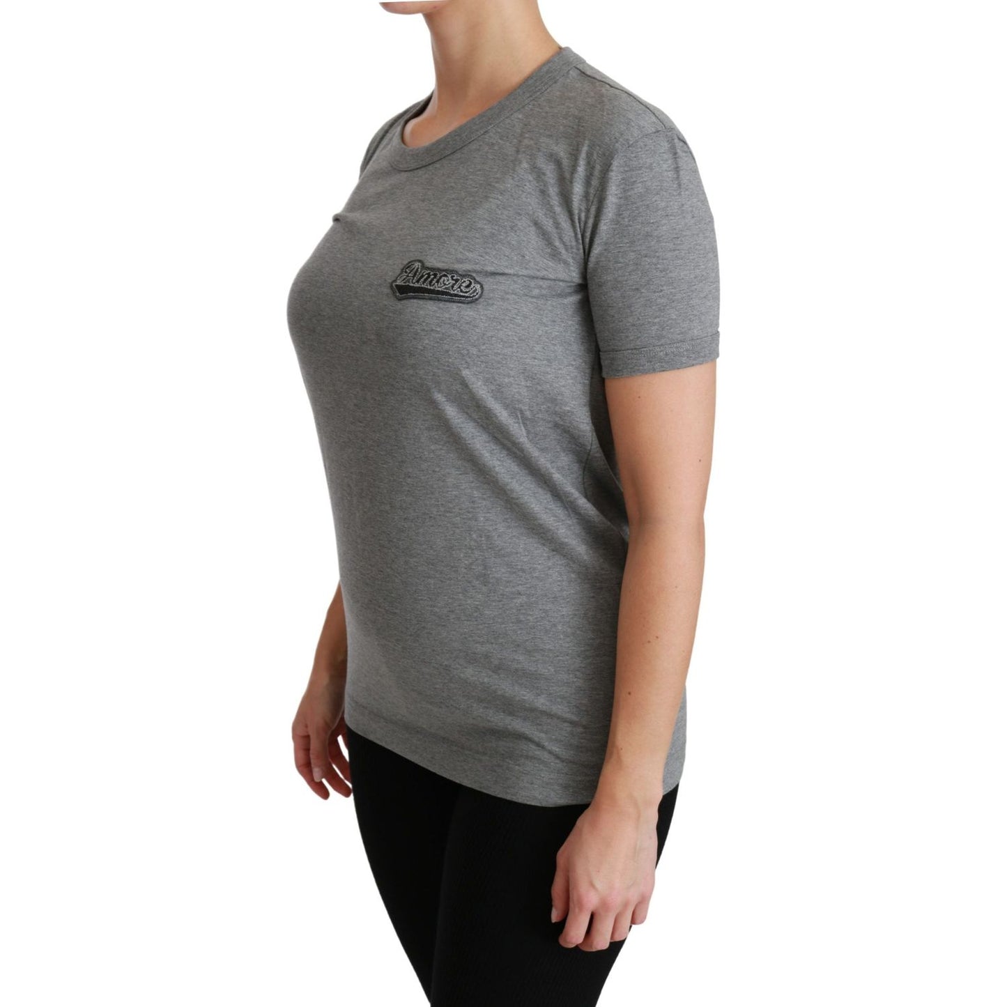 Dolce & Gabbana Chic Gray Amore Patch Crewneck Tee Dolce & Gabbana