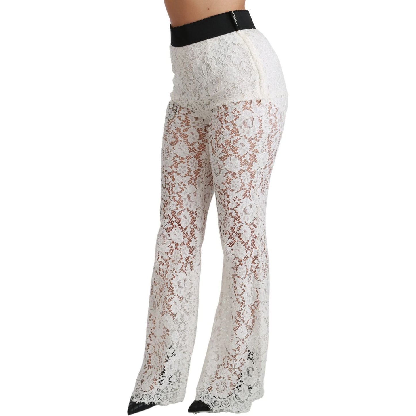 Dolce & Gabbana Elegant White Lace High Waist Pants Dolce & Gabbana