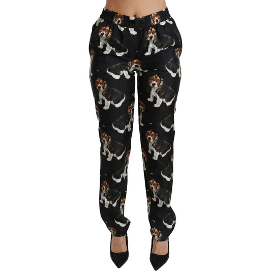 Dolce & Gabbana Elegant Silk Puppy Dog Print Pants Dolce & Gabbana