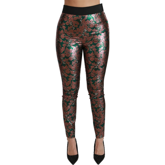 Dolce & Gabbana Green Bronze Leaf Tights Skinny Pants