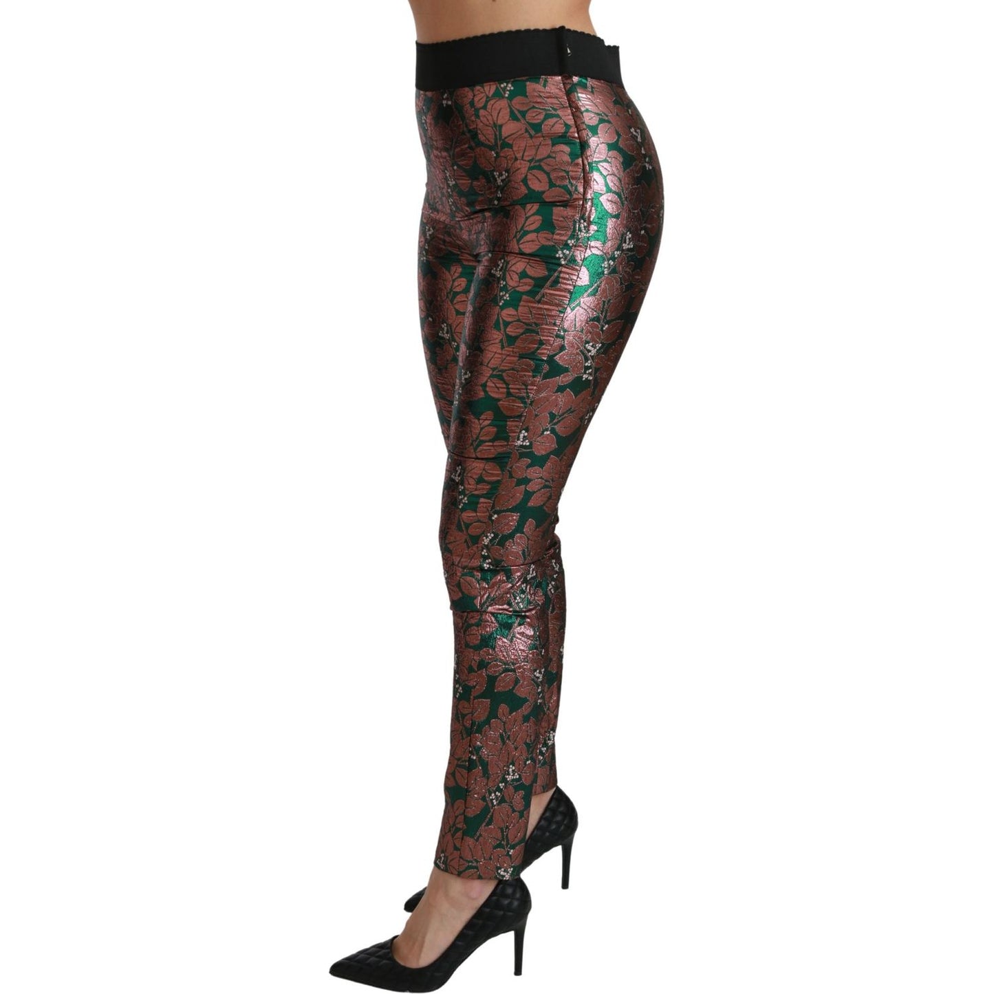 Dolce & Gabbana Elegant Bronze Leaf Metallic Trousers Dolce & Gabbana