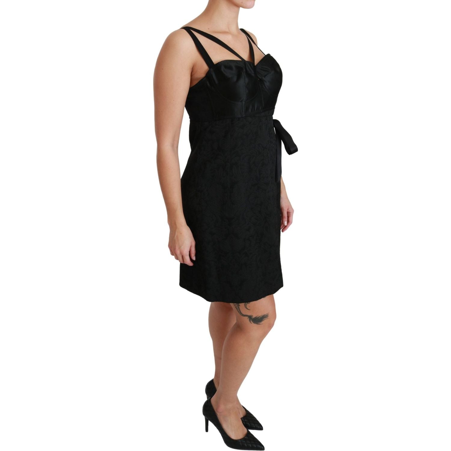 Dolce & Gabbana Black Stretch Satin Jacquard Mini Dress