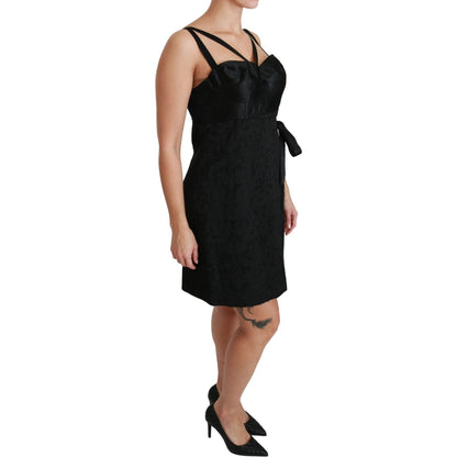 Dolce & Gabbana Black Stretch Satin Jacquard Mini Dress