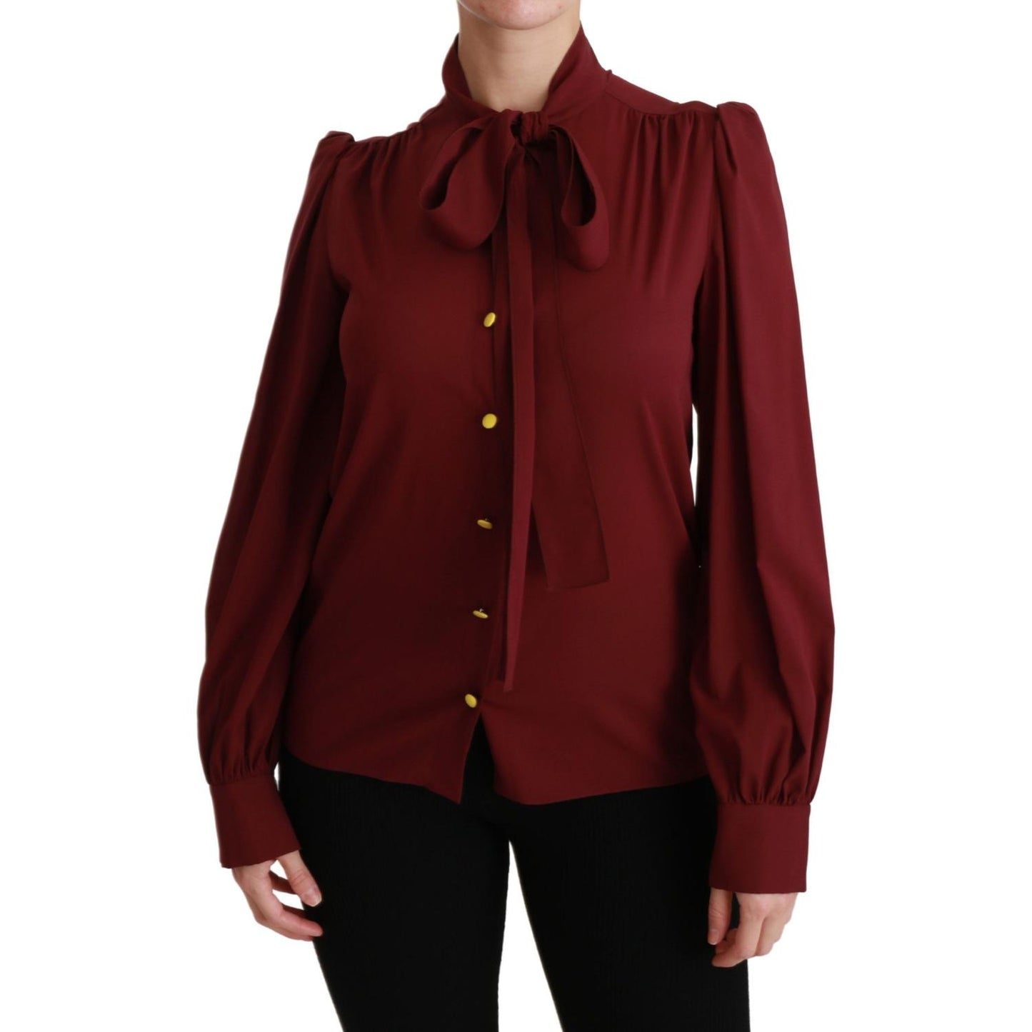 Dolce & Gabbana Elegant Maroon Silk Blend Polo Blouse Dolce & Gabbana