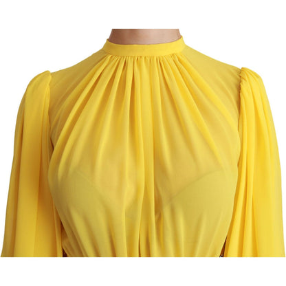 Dolce & Gabbana Yellow Pleated A-line Mini 100% Silk Dress