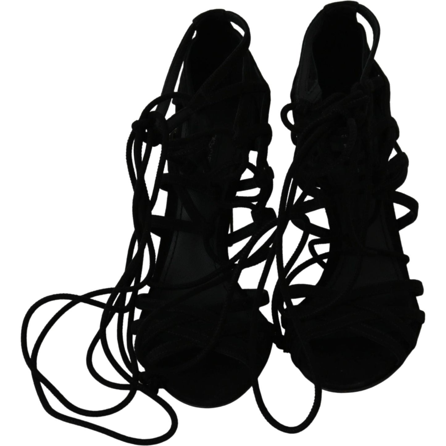 Dolce & Gabbana Black Suede Strap Stilettos Shoes Sandals