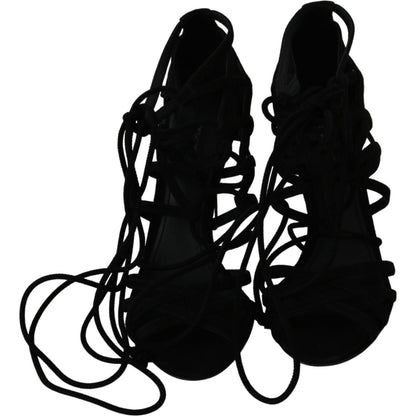 Dolce & Gabbana Black Suede Strap Stilettos Shoes Sandals