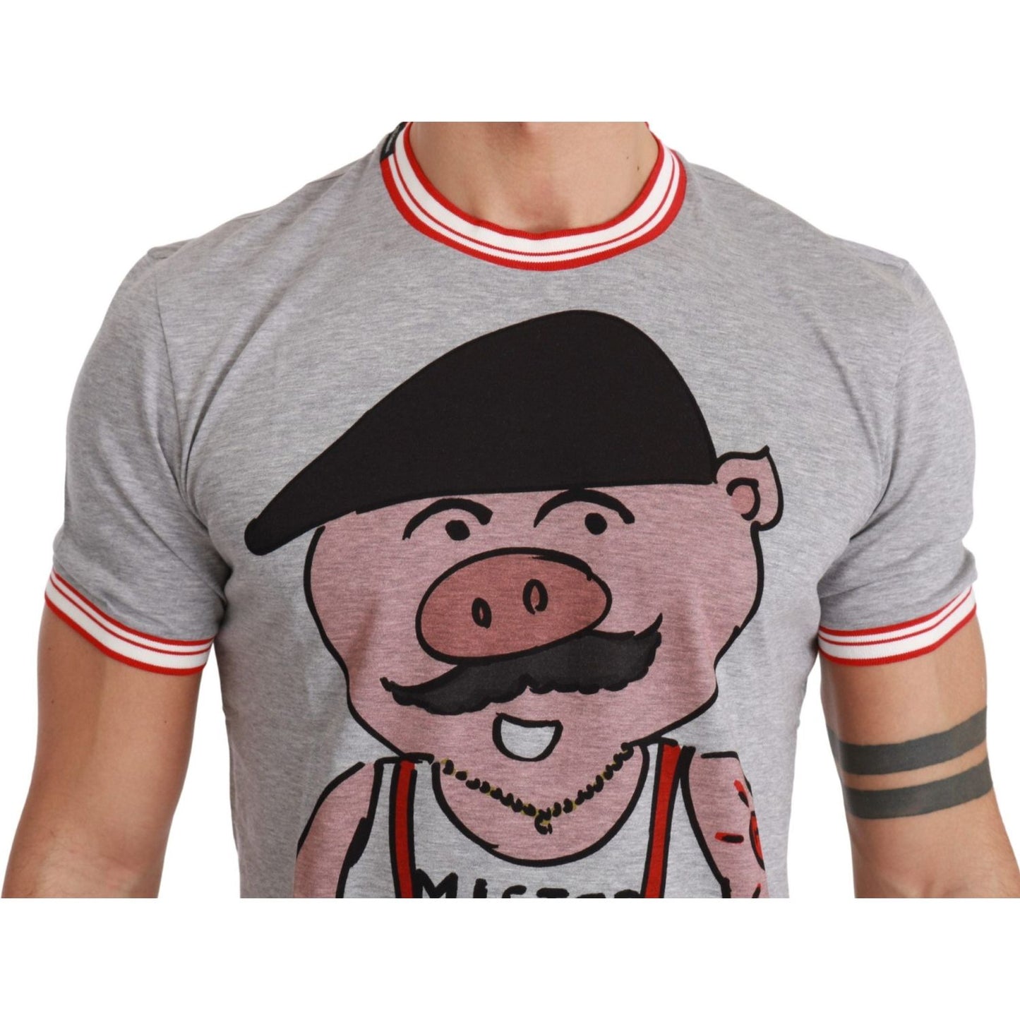 Dolce & Gabbana Chic Gray Cotton T-Shirt with Year of the Pig Motive Dolce & Gabbana