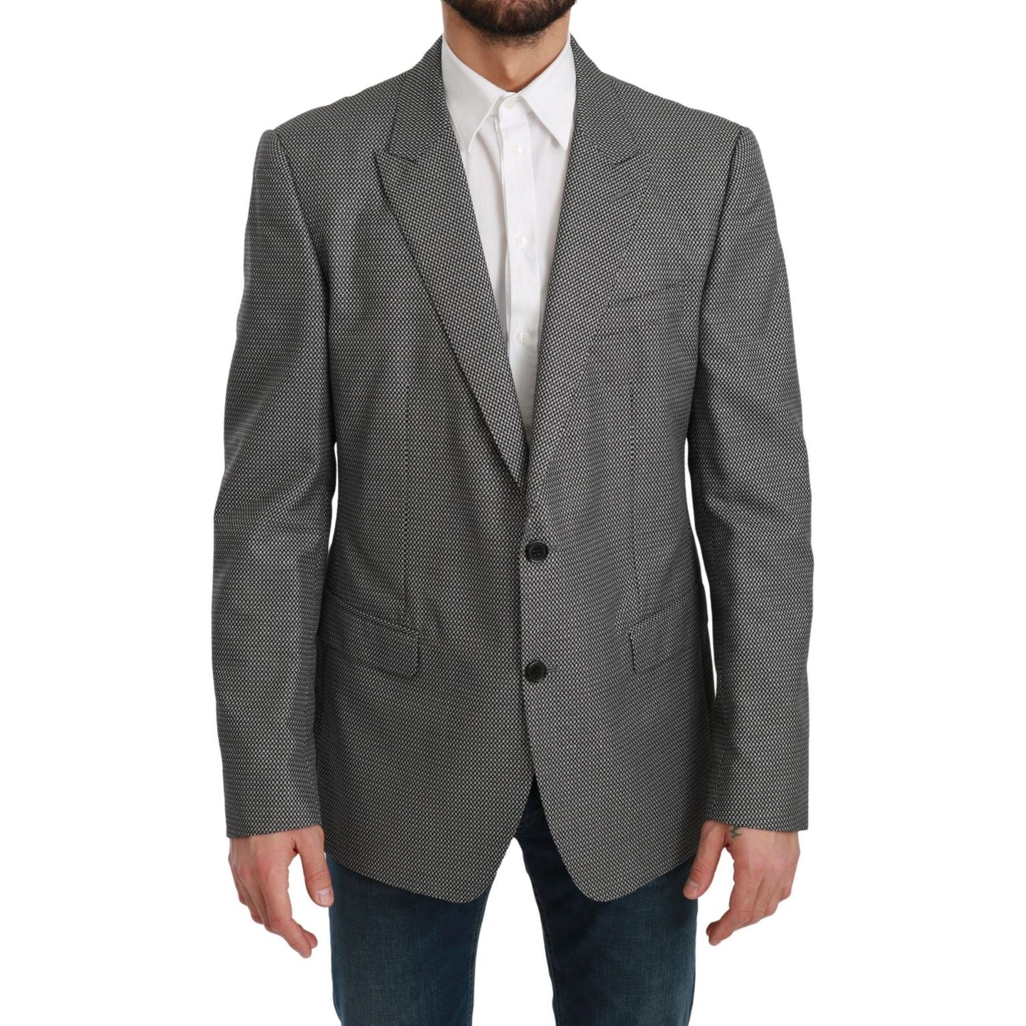 Dolce & Gabbana Elegant Gray Fantasy Pattern Slim Fit Blazer Dolce & Gabbana