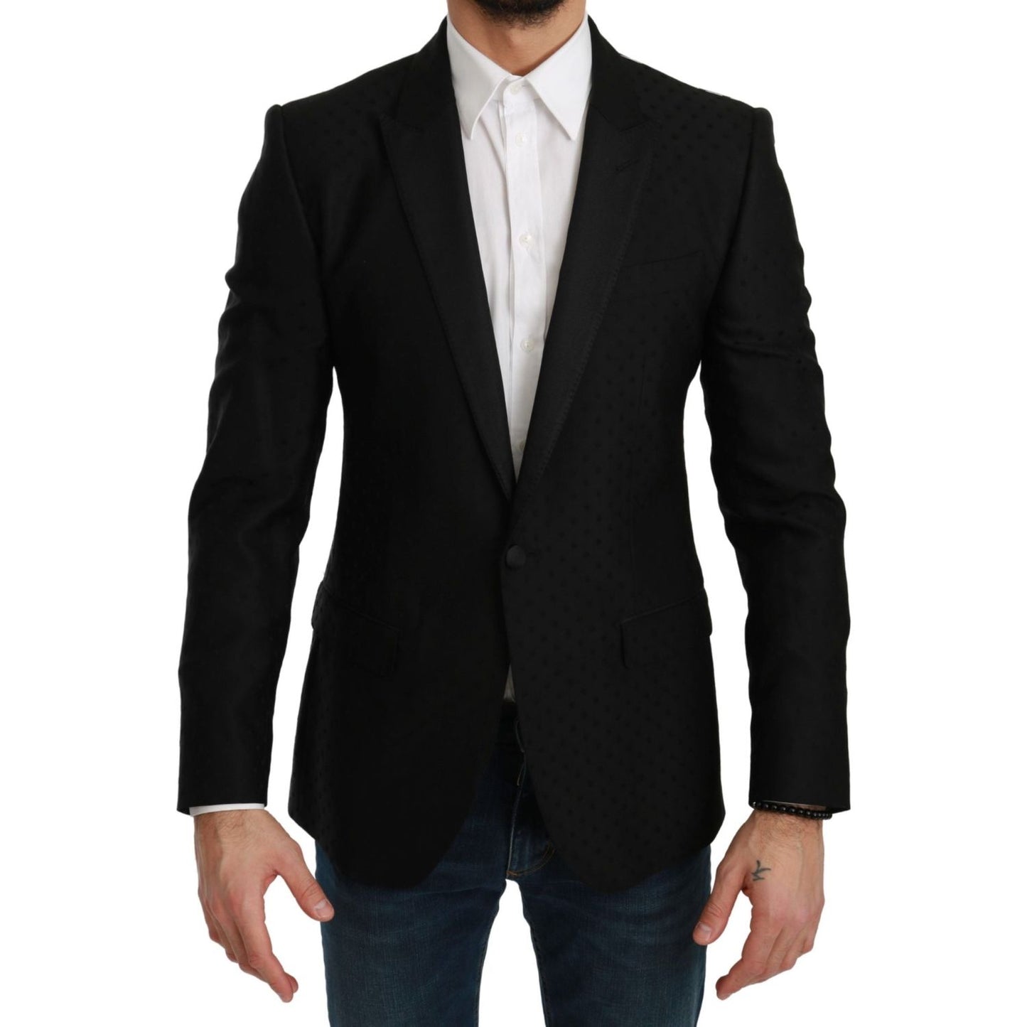 Dolce & Gabbana Elegant Black Polka Dotted Wool Blend Blazer Dolce & Gabbana