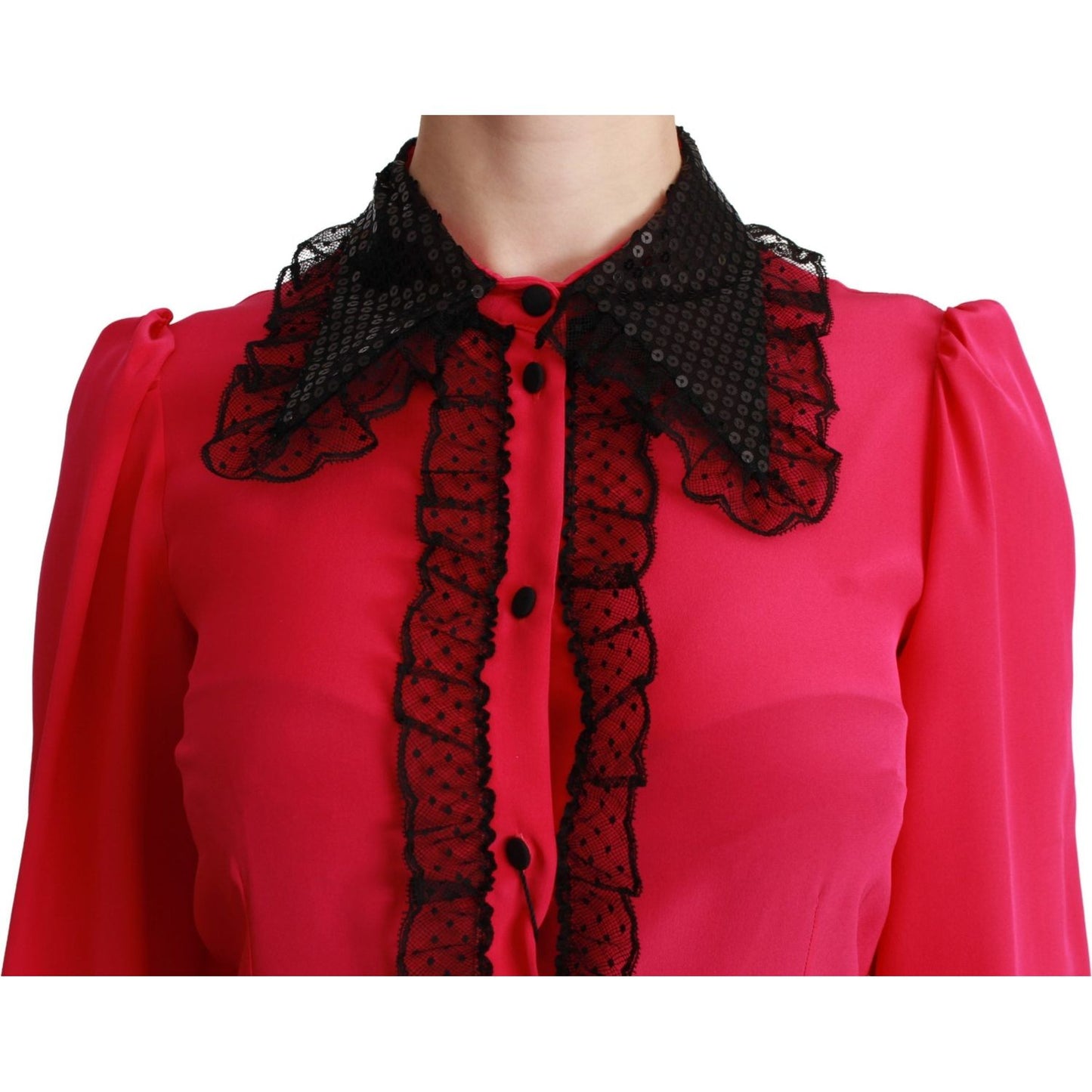 Dolce & Gabbana Silk Blend Lace Detail Blouse in Pink Dolce & Gabbana