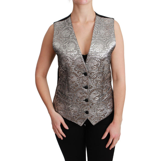 Dolce & Gabbana Elegant Silver Sleeveless Brocade Vest Dolce & Gabbana